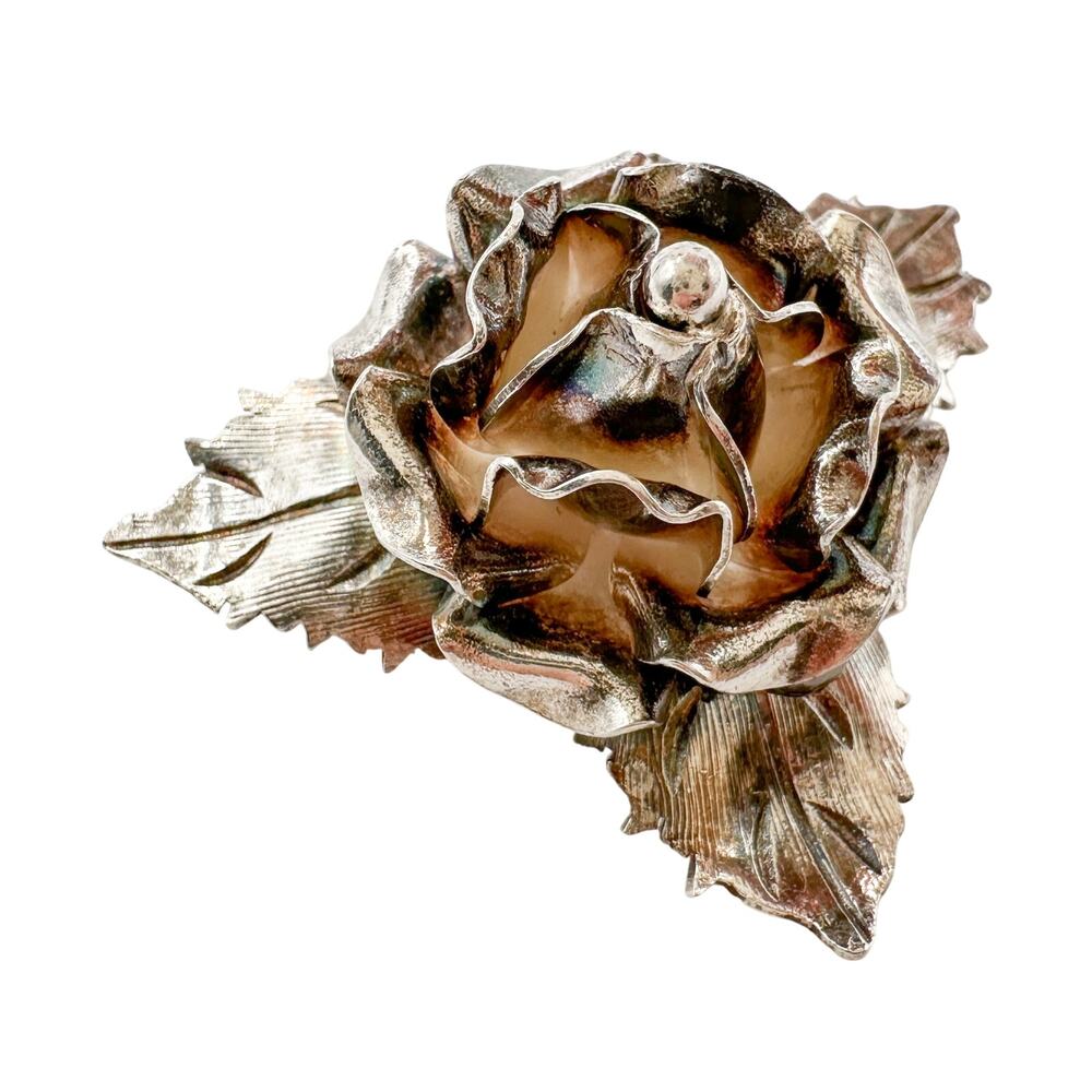 Taxco Mexico Silver Rose Brooch | 980 Floral Elegant Pin | Signed TB-51